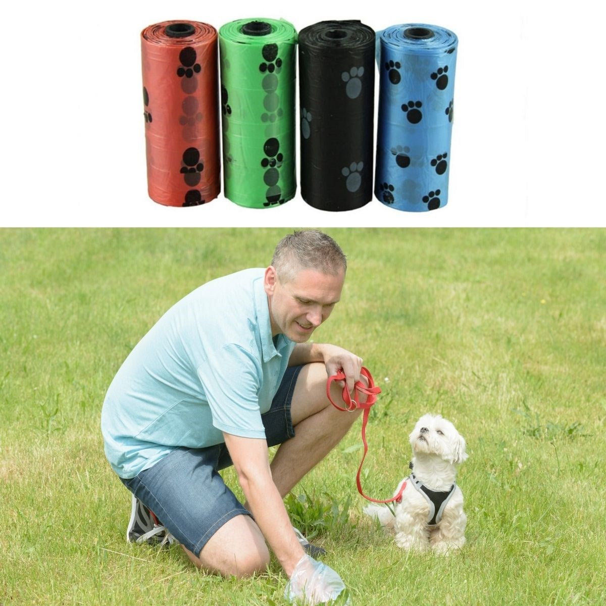4-Pack Cat and Dog Poop Bags with Paw Pattern for Pets